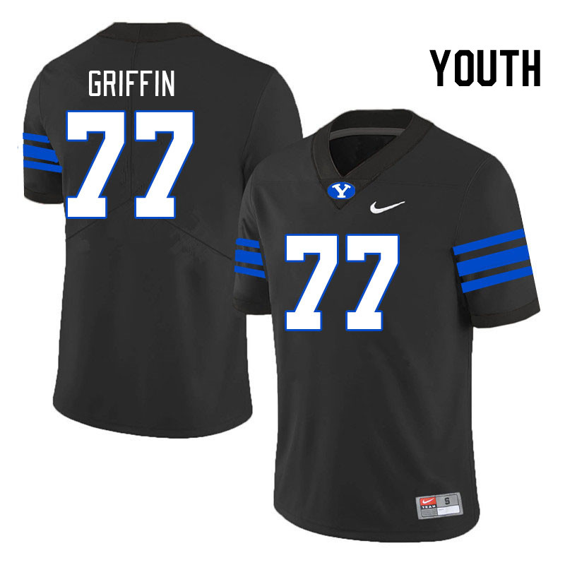 Youth #77 Jake Griffin BYU Cougars College Football Jerseys Stitched-Black